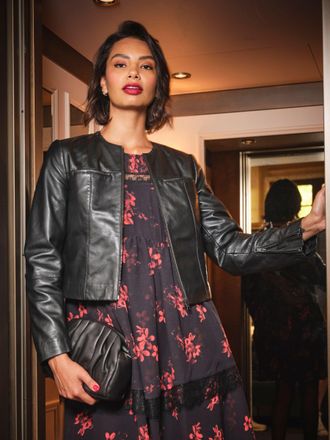 Fat Face FatFace Tessa Black Leather Jacket