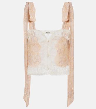 Chlo&eacute; Chlo&eacute; Crop top de seda floral con encaje