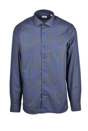 Brio Italiano Blue Green Checkered Cotton Shirt