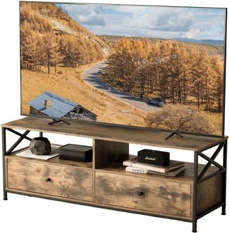Relaxdays Relaxdays Mueble Tv, 2 Compart., 2 Cajones, Para Tv Hasta 55 Pulg., 50 X 120 X 40 Cm, Marr&oacute;n/negro
