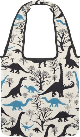 Generic Dinosaurs Tree Silhouettes Patterns Reversible Canvas Shoulder Tote - Double-Sided Print, 12oz Cotton, 27cm Drop, Fold-Flat Bag for Travel, Shopping, 