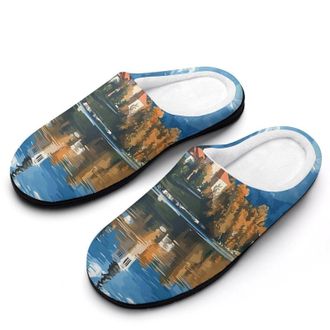 Generic Slovenia Lake Bled Mens Slippers Slip On Comfortable Fleece Cotton House Shoes Winter