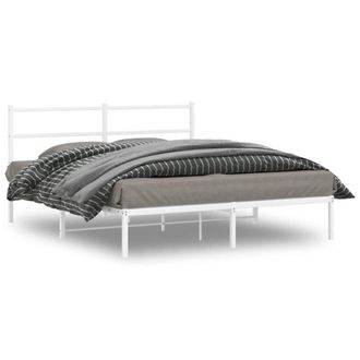 Berkfield Home Metal Bed Frame without Mattress with Headboard White 160x200cm | Size: 160x200 cm