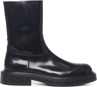 Ferragamo Zwarte Kalfsleren Laarzen met Rubberen Hak - Heren - Enkellaarsjes - Zwart - 42 EU - Leer - Schoenen