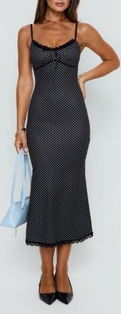 Princess Polly Delaney Polka Dot Lace Trim Dress in Black Polka Dot at Nordstrom, Size 10