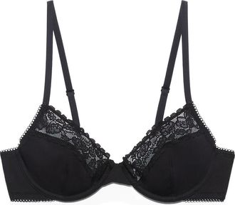 Savage x Fenty Stretch Cotton Essentials Lace Trim Unlined Bra in Black Caviar at Nordstrom Rack, Size 32Dd