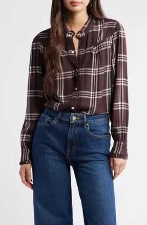 Rails Alanna Ruffle Plaid Snap-Up Shirt in Chocolate Napoleon at Nordstrom Rack, Size Xx-Small