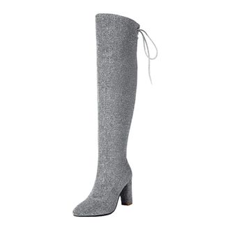 Generic Womens Sexy Over-The-Knee Boots Pointed Toe Super High Block Heel Slip On With Tied Detail For Party Dating