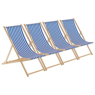 Harbour Housewares Folding Wooden Deck Chairs Navy Stripe Pack of 4