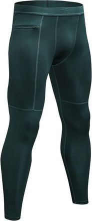 Generic Mens Compression Leggings Cool Dry Sport Training Pants Running Gym Tights with Zip Pockets Dark Green