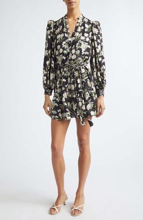 Alice & Olivia Antonette Floral Print Long Sleeve Minidress in Morningstar Floral Black at Nordstrom, Size 14