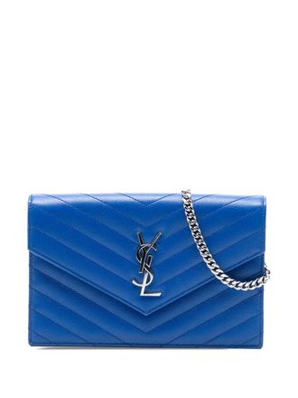 Saint Laurent 2018 Grain De Poudre Chevron Monogram Envelope Chain Wallet crossbody bag - Blu