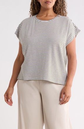 Eileen Fisher Stripe Crewneck Organic Cotton Top in Olive at Nordstrom, Size 3 X