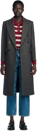 Sandro Fitted double-breasted coat in Dark Grey at Nordstrom, Size 42 Eu