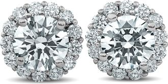 Pompeii3 2 1/5 Ct Halo Diamond Studs 14k White Gold 10mm