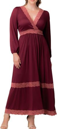 Kiyonna Lara Lace Trim Long Sleeve Maxi Dress in Burgundy/Mauve at Nordstrom, Size 5X