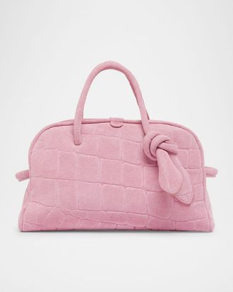 Jacquemus Le Petit Turismo Croc-Embossed Suede Bowling Bag