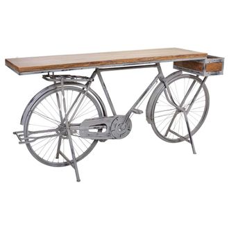 Wanderlust Deco Wanderlust Deco - Recibidor Bicicleta De Madera Y Metal Lacado Plata 198x50x94