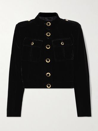 Tom Ford Giacca Cropped In Velluto - Nero