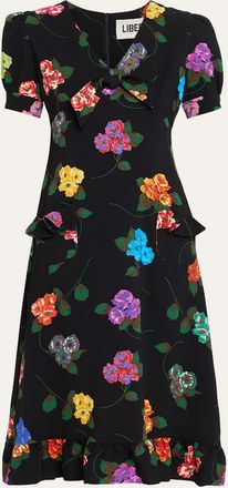 Libertine - Libertine Antique Primrose Silk Puff-Sleeve Midi Dress