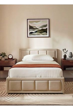 Home Discount Vida Designs Vanita Single Ottoman Bed Frame Storage Linen Fabric in Beige | Size: Single