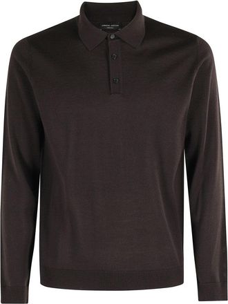 Roberto Collina Long Sleeve Brown Wool Polo Shirt