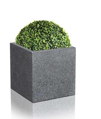 PRIMROSE Black Square Cube Planter Poly-Terrazzo Outdoor Patio Garden 40cm