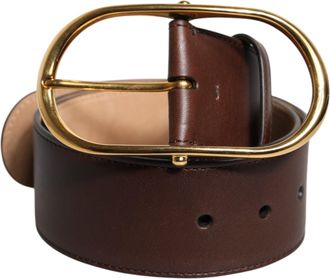 Dolce & Gabbana Mens Brown Leather Classic Metal Oval Buckle Belt Calf
