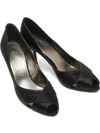Ferragamo Societe pleated peep-toe pumps - Black