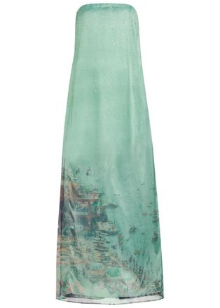 Staud Amara Printed Embellished Organza Maxi Dress - Blue - 0 (UK4 / Xxs)