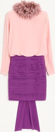 Valentino Abito Midi In Georgette Con Piume Donna ROSA/VIOLA 36