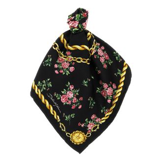 Dolce & Gabbana Mazzolini di Rose Silk Twill Scarf - female - Dolce & Gabbana - Silk Scarves - Black - ONE SIZE - Accessories