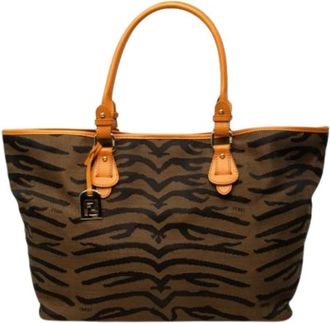 Fendi Pre-owned Printed Canvas Tote - Dames - Vintage Shopper - Bruin - ONE Size - Leer - Vintage