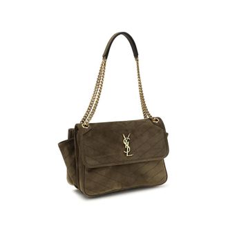 Saint Laurent Womens Bicolor Suede Leather Shoulder Bag