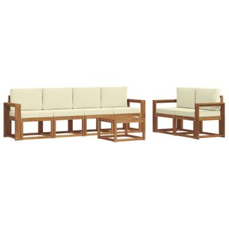 vidaXL Conjunto De Sof&aacute;s De Exterior Con Coj&iacute;n 7 Pcs Natural Y Crema Vidaxl