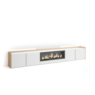 Skraut Home Skraut Home - Mueble Tv, Televisi&oacute;n, Muebles De Sal&oacute;n, Almacenaje, 315x35x50cm, Para Tv Hasta 80, Chimenea El&eacute;ctrica Xxl, Led, Estilo Moderno, Blanco 