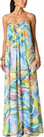 Adrianna Papell Strapless Printed Flowing Gown In Green Multi