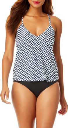 Anne Cole Neo Geo Easy Triangle Tankini Two-Piece Swimsuit in White/Blue Multi at Nordstrom Rack, Size X-Small