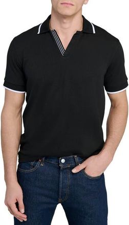 ConStruct Slim Fit Solid Johnny Collar Short Sleeve Polo in Black at Nordstrom, Size Xx-Large