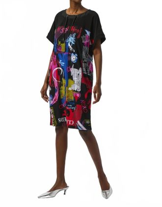 Joseph Ribkoff Word Print Scoop Neck Shift Dress In Black/multi