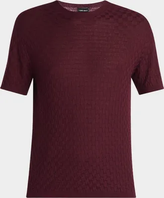 Giorgio Armani Men & apos;s Woven Quadrant Cashmere and Silk Crewneck Sweater