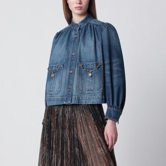 Chlo&eacute; Indigo blue gathered denim jacket