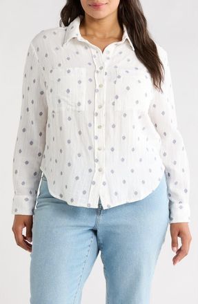 Liverpool L.A. Embroidered Cotton Button-Up Shirt in Off White at Nordstrom, Size 1 X