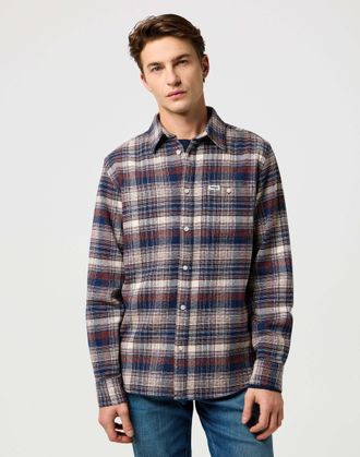 Wrangler Langarmhemd WRANGLER WRANGLER Langarmhemd Brushed 1 Pkt Shirt, Herren, Gr. XXL, N-Gr, blau, Obermaterial: 100% Baumwolle CO., Hemden Langarmhemd