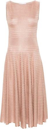 Antonino Valenti Gebreide Boothals Jurk Wijd Uitlopende Rok - Dames - Casual kleedjes - Beige - M - Polyester - Kleedjes