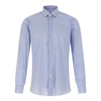 Barba Gestreepte Katoenen Poplin Overhemd - Heren - Zakelijke Overhemden - Blauw - 5XL - Katoen - Overhemden
