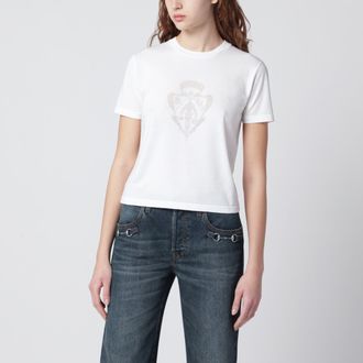 Gucci T-shirt bianca in cotone con stemma logo