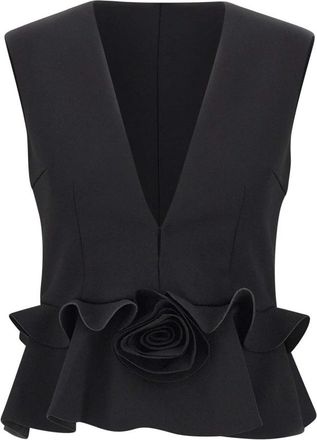 Rotate V-hals Bloem Top - Dames - Tops zonder mouwen - Zwart - S - Leer - Tops