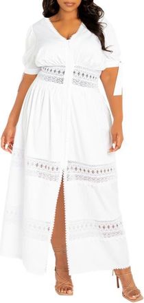 Buxom Couture Puff Sleeve Lace Maxi Dress in White at Nordstrom, Size 1X