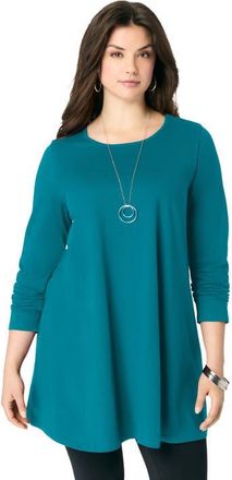 Roaman's Ultimate Long Sleeve Crewneck Swing Tunic in Deep Turquoise at Nordstrom, Size 12